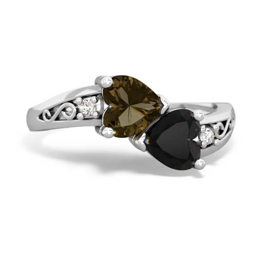 smoky quartz-onyx filligree ring