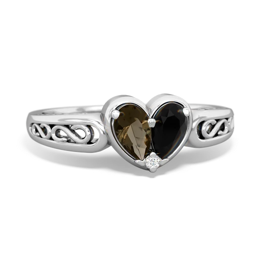 Smoky Quartz Genuine Smoky Quartz with Genuine Black Onyx filligree Heart ring Ring