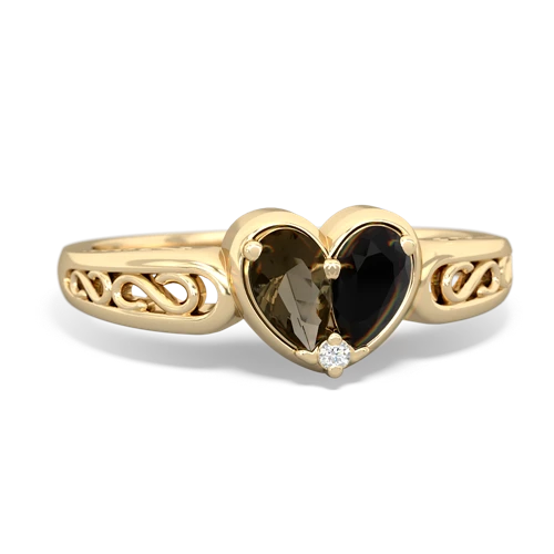 Genuine Smoky Quartz with Genuine Black Onyx filligree Heart ring