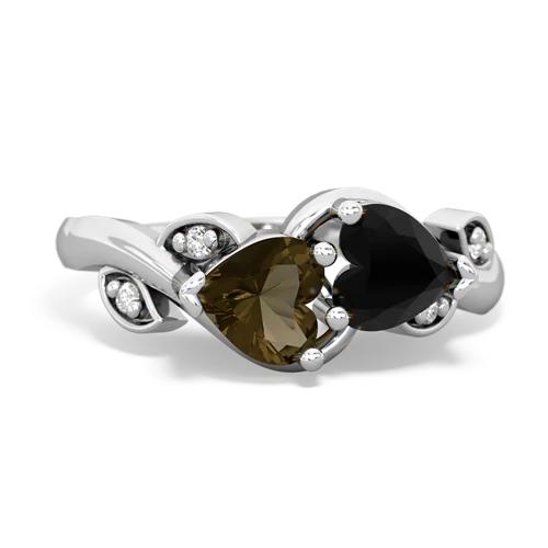 Genuine Smoky Quartz with Genuine Black Onyx Floral Elegance ring