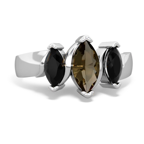 Genuine Smoky Quartz with Genuine Black Onyx and Genuine White Topaz Three Peeks ring