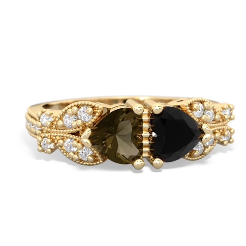 Genuine Smoky Quartz with Genuine Black Onyx Diamond Butterflies ring