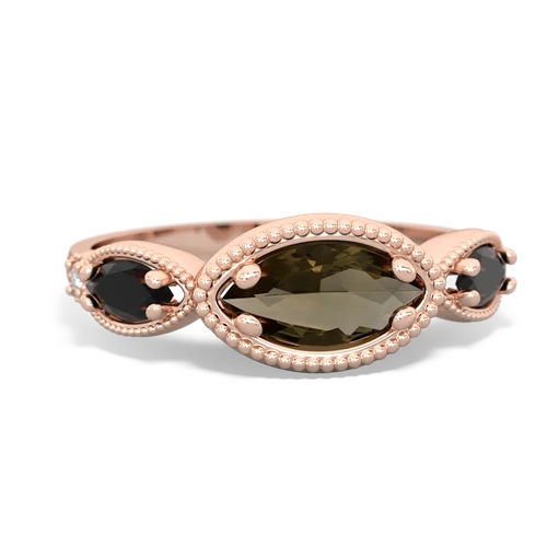 Smoky Quartz Genuine Smoky Quartz with Genuine Black Onyx and  Antique Style Keepsake ring Ring