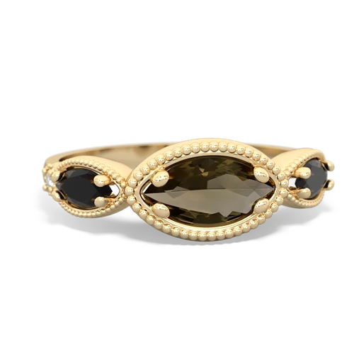 smoky quartz-onyx milgrain marquise ring