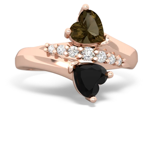Smoky Quartz Genuine Smoky Quartz with Genuine Black Onyx Heart to Heart Bypass ring Ring