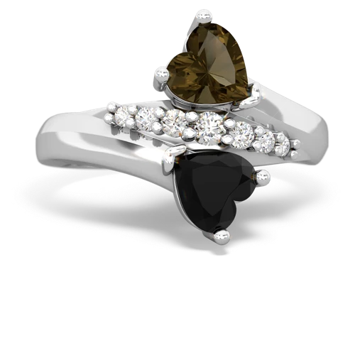 Smoky Quartz Genuine Smoky Quartz with Genuine Black Onyx Heart to Heart Bypass ring Ring