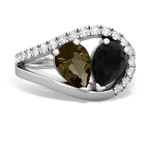 Smoky Quartz Genuine Smoky Quartz with Genuine Black Onyx Nestled Heart Keepsake ring Ring