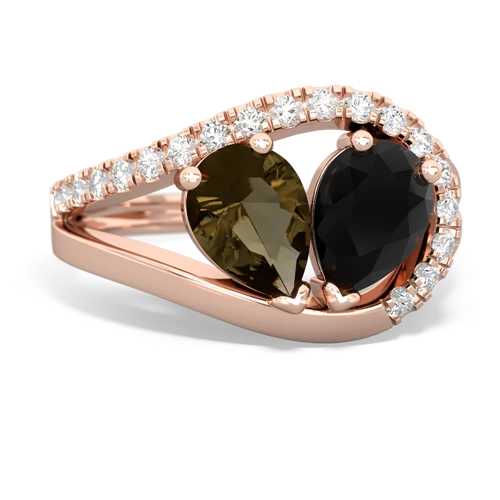 smoky quartz-onyx pave heart ring