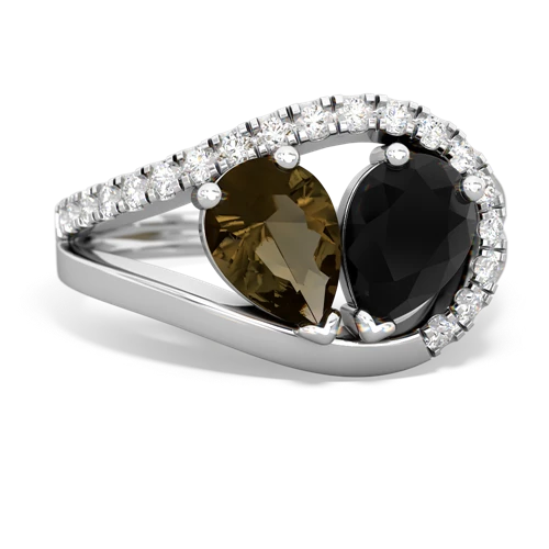 smoky quartz-onyx pave heart ring