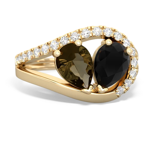 smoky quartz-onyx pave heart ring