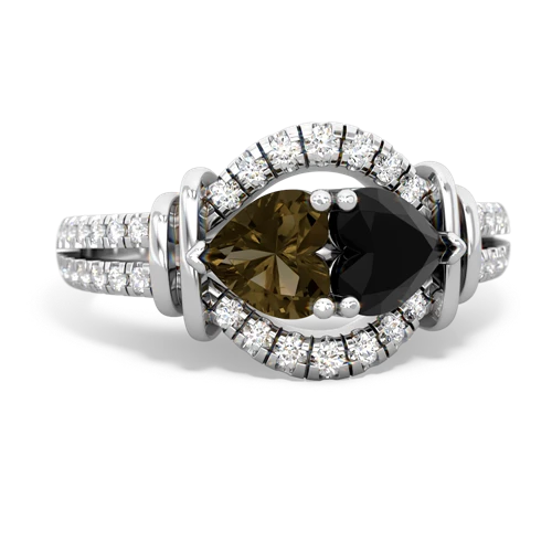 Genuine Smoky Quartz with Genuine Black Onyx Art-Deco Keepsake ring