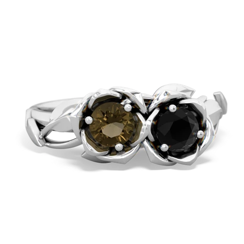 smoky quartz-onyx roses ring