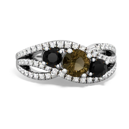 smoky quartz-onyx three stone pave ring