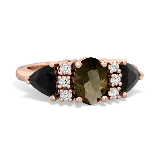 Smoky Quartz Genuine Smoky Quartz with Genuine Black Onyx and Genuine Garnet Antique Style Three Stone ring Ring
