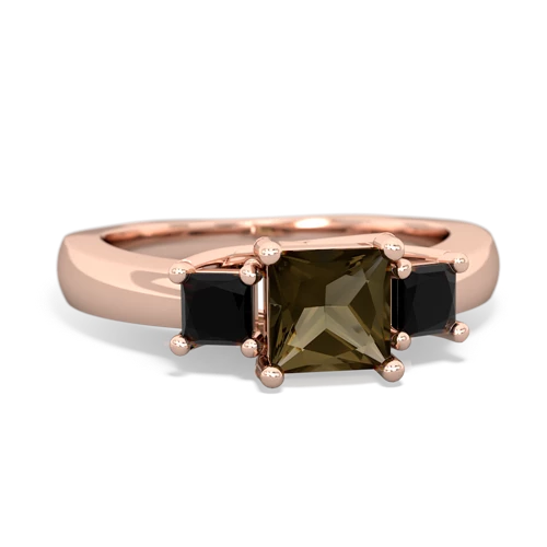 Smoky Quartz Genuine Smoky Quartz with Genuine Black Onyx and Genuine Pink Tourmaline Three Stone Trellis ring Ring