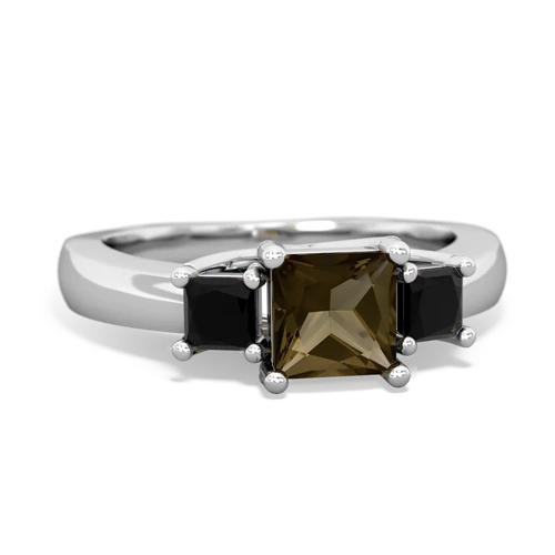 Smoky Quartz Genuine Smoky Quartz with Genuine Black Onyx and  Three Stone Trellis ring Ring
