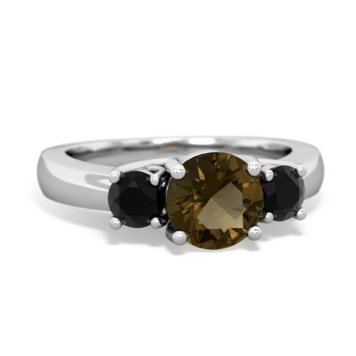 Smoky Quartz Genuine Smoky Quartz with Genuine Black Onyx and Lab Created Pink Sapphire Three Stone Trellis ring Ring