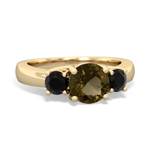 Smoky Quartz Genuine Smoky Quartz with Genuine Black Onyx and  Three Stone Trellis ring Ring