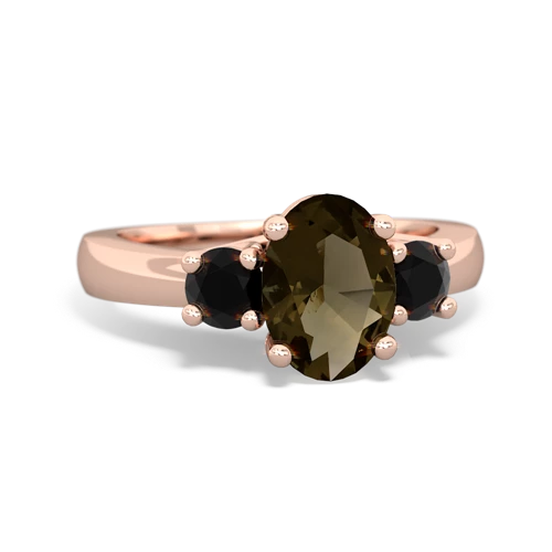Smoky Quartz Genuine Smoky Quartz with Genuine Black Onyx Three Stone Trellis ring Ring