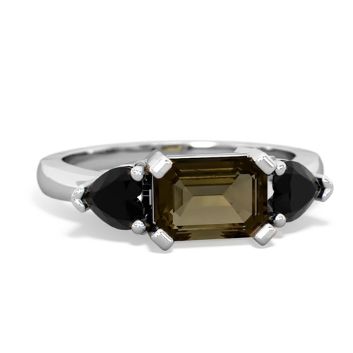 Smoky Quartz Genuine Smoky Quartz with Genuine Black Onyx and Genuine Sapphire Three Stone ring Ring