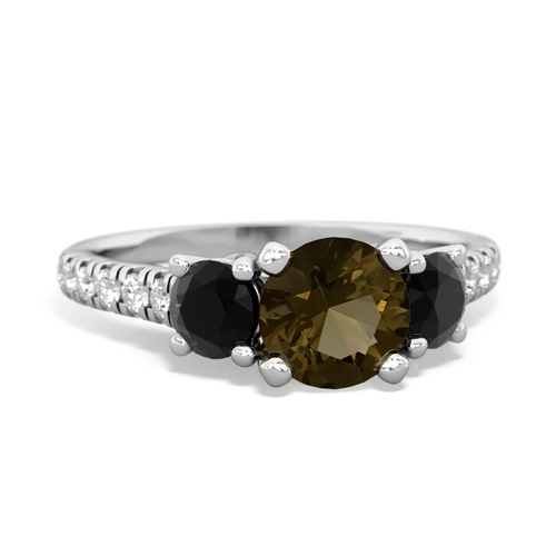 Smoky Quartz Genuine Smoky Quartz with Genuine Black Onyx and Genuine Emerald Pave Trellis ring Ring