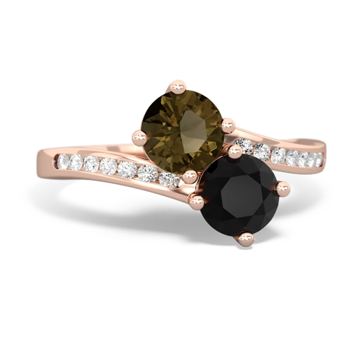 smoky quartz-onyx two stone channel ring