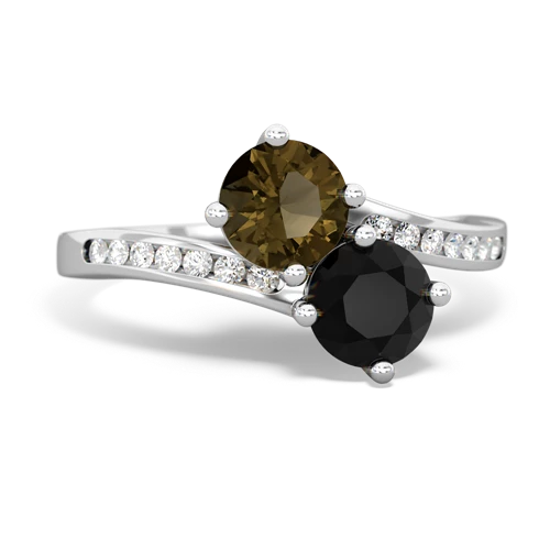 smoky quartz-onyx two stone channel ring