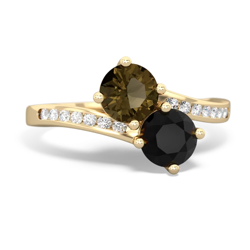 smoky quartz-onyx two stone channel ring