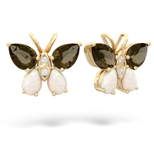 smoky quartz-opal butterfly earrings