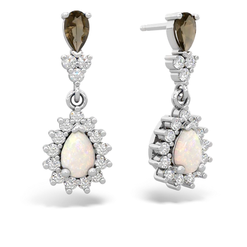 Smoky Quartz Genuine Smoky Quartz with Genuine Opal Halo Pear Dangle earrings Earrings
