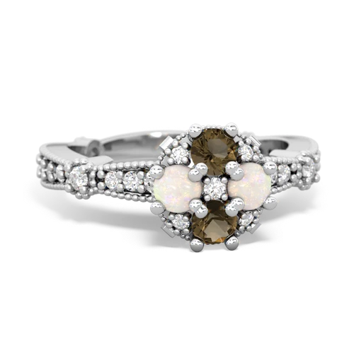 Smoky Quartz Genuine Smoky Quartz with Genuine Opal Milgrain Antique Style ring Ring