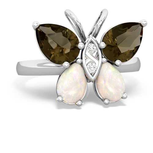 smoky quartz-opal butterfly ring