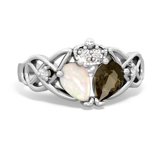 Smoky Quartz Genuine Smoky Quartz with Genuine Opal Two Stone Claddagh ring Ring