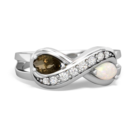 Smoky Quartz Genuine Smoky Quartz with Genuine Opal Diamond Infinity ring Ring