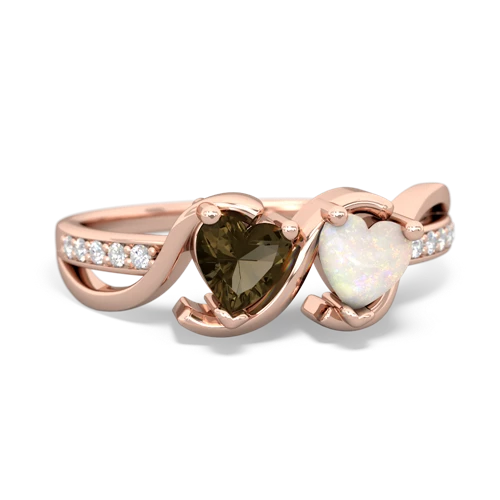 smoky quartz-opal double heart ring