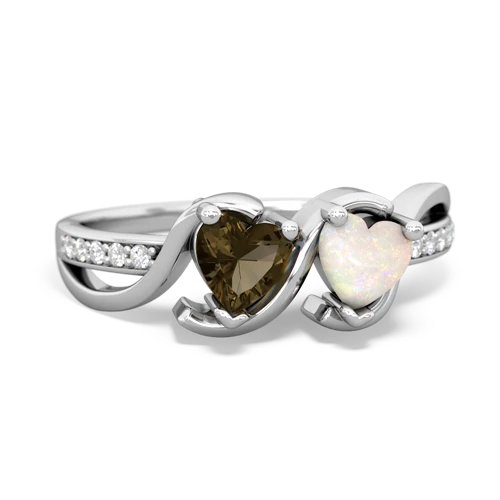 smoky quartz-opal double heart ring