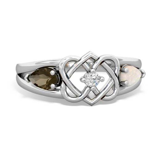 Smoky Quartz Genuine Smoky Quartz with Genuine Opal Hearts Intertwined ring Ring