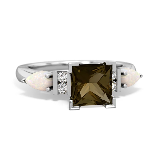 Smoky Quartz Genuine Smoky Quartz with Genuine Opal and Lab Created Ruby Engagement ring Ring