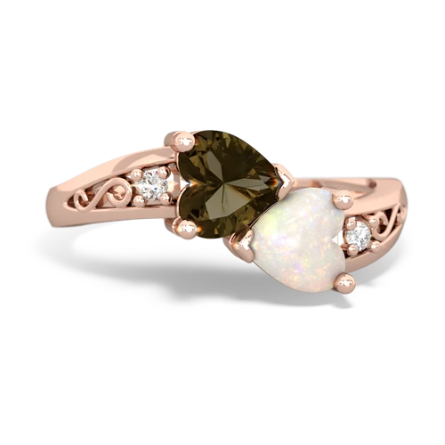 smoky quartz-opal filligree ring