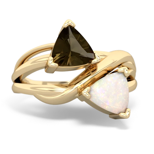 smoky quartz-opal filligree ring