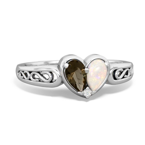 Smoky Quartz Genuine Smoky Quartz with Genuine Opal filligree Heart ring Ring
