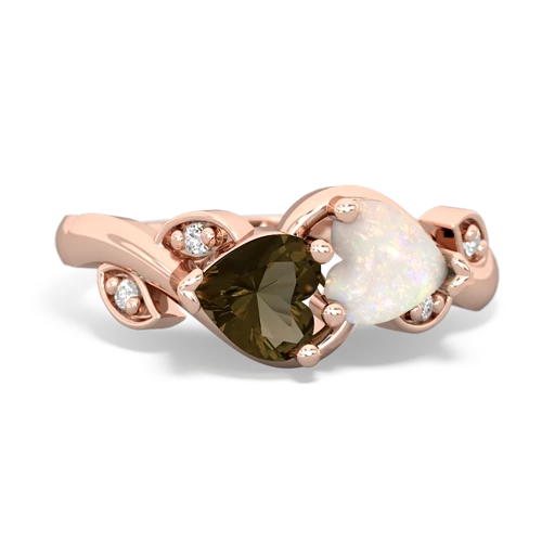 smoky quartz-opal floral keepsake ring