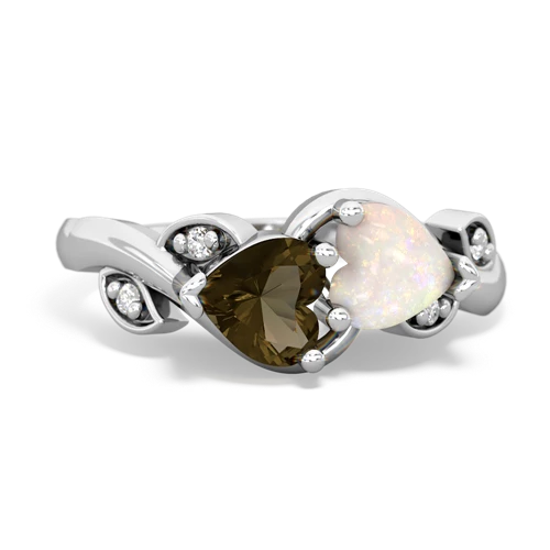 Smoky Quartz Genuine Smoky Quartz with Genuine Opal Floral Elegance ring Ring