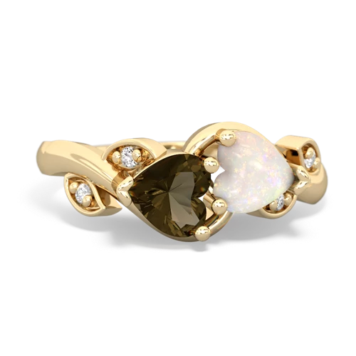 smoky quartz-opal floral keepsake ring