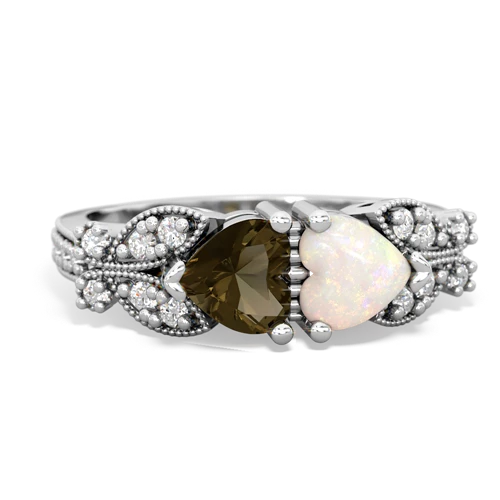 Smoky Quartz Genuine Smoky Quartz with Genuine Opal Diamond Butterflies ring Ring