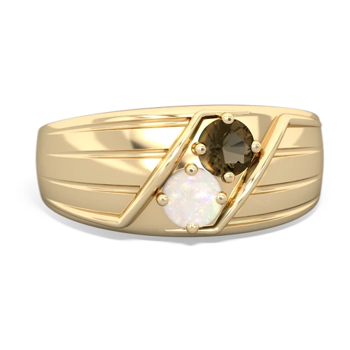 smoky quartz-opal mens ring