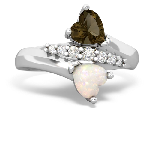 Smoky Quartz Genuine Smoky Quartz with Genuine Opal Heart to Heart Bypass ring Ring