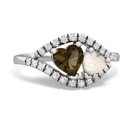 smoky quartz-opal mother child ring