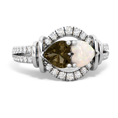 Smoky Quartz Genuine Smoky Quartz with Genuine Opal Art-Deco Keepsake ring Ring