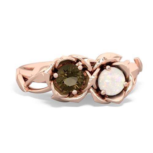 smoky quartz-opal roses ring
